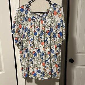 Loft women’s Short Sleeve Flowy Top Size XL Bright Colorful Floral print